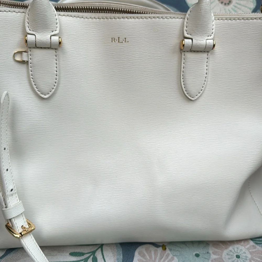 Ralph Lauren White Leather Business CEO Tote gold hardware **flawed**